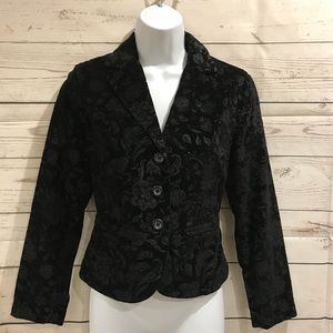 Talbots Black Velvety Blazer Floral Pattern
